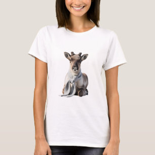 Camiseta Rena Bebê Adorável Vestindo um Cachecol Macio Cinz
