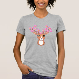 Camiseta Rena bonita com Flores Rosa