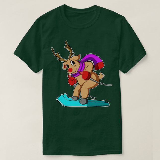 Camiseta Rena como Esquiador com Esquis (Frente do Design)