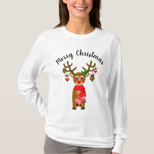 Camiseta Rena Cuta Com Enfeites de natal E Texto