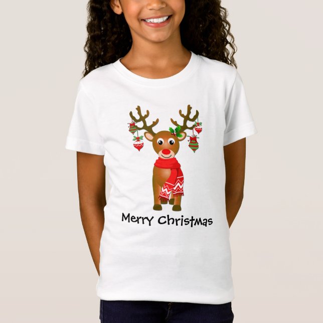 Camiseta Rena Cuta Com Enfeites de natal E Texto (Frente)