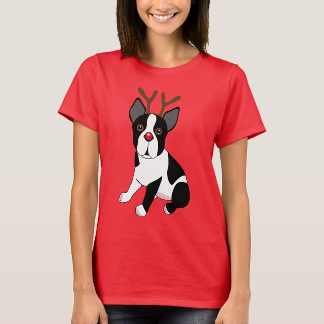 Camiseta Rena de Boston Terrier (Frente)