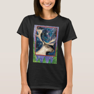 Camiseta Rena de Natal à Noite com uma Estrela Brilhante