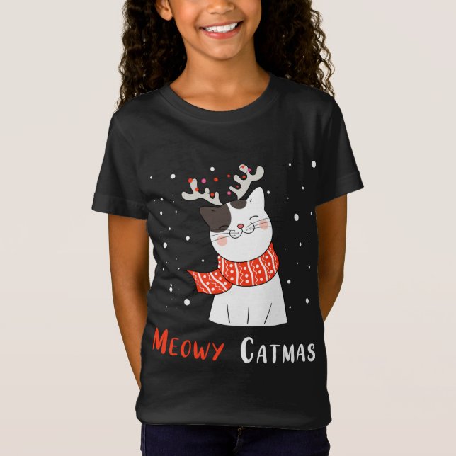 Camiseta Rena de Natal Bonita Gato Gatinho Fresco Xm (Frente)