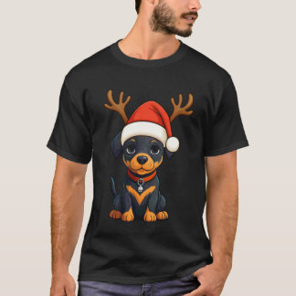 Camiseta Rena de Natal Chapéu do Papai Noel Doberman Pinsch