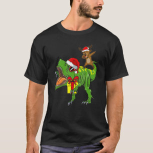 Camiseta Rena de Natal Dabbing Montando Dinossauro Roupa de
