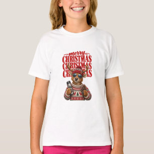Camiseta Rena de Natal de Inverno Legal Chapéu Vermelho Ócu
