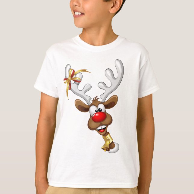 Camiseta Rena de Natal Engraçada Espiando Meme de Natal (Frente)