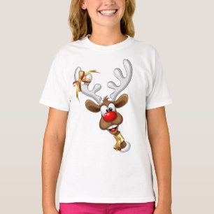 Camiseta Rena de Natal Engraçada Espiando Meme de Natal