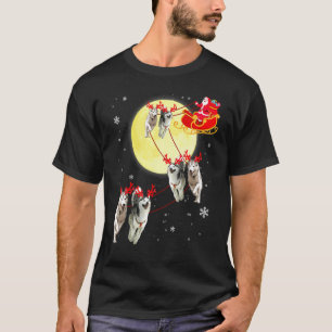 Camiseta Rena de Natal Engraçada Husky Cão Trenó Natal