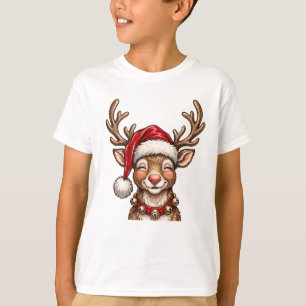 Camiseta Rena de Natal Festiva Férias de Inverno Clássica