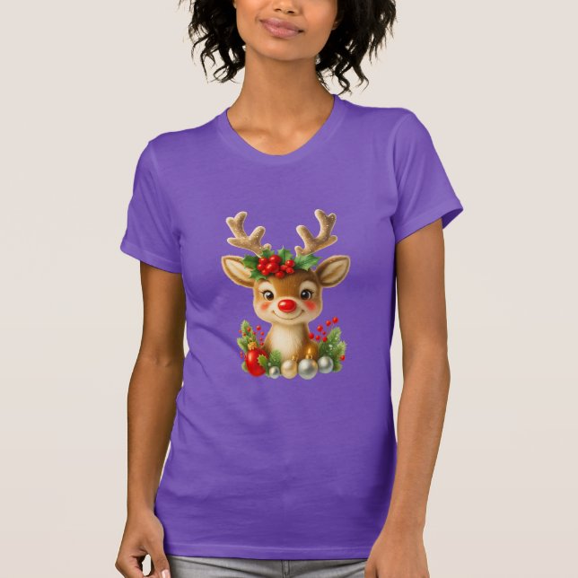 Camiseta Rena de Natal Fofa Ilustração 3D | Feriado  (Frente)