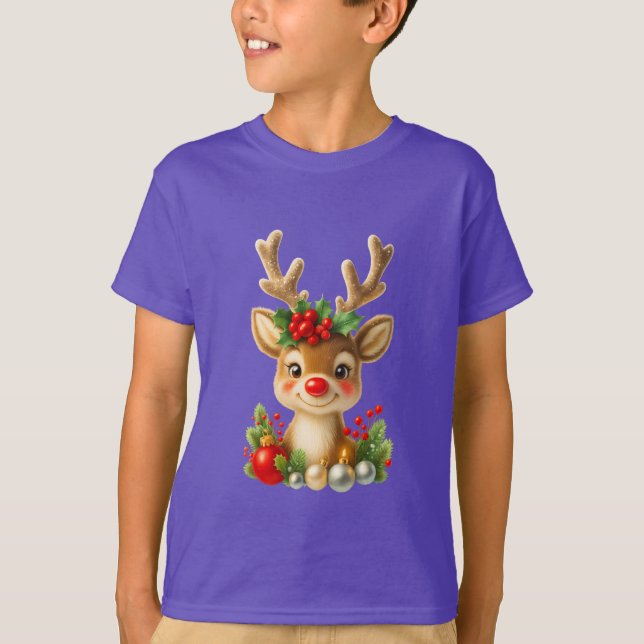 Camiseta Rena de Natal Fofa Ilustração 3D | Feriado  (Frente)