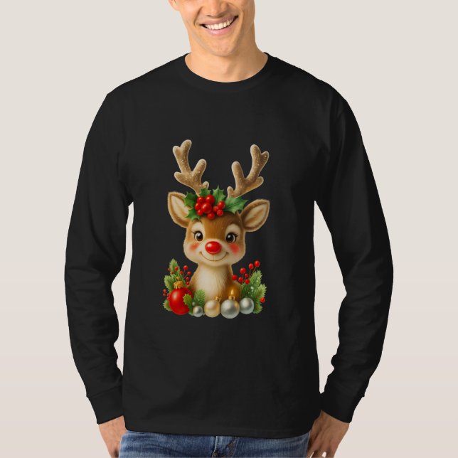Camiseta Rena de Natal Fofa Ilustração 3D | Feriado  (Frente)