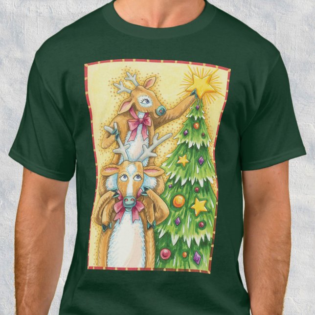 Camiseta Rena de Natal Fofo Com Estrela de Árvore de Natal (Criador carregado)