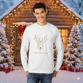 Camiseta Rena de Natal Geométrica em Dourado