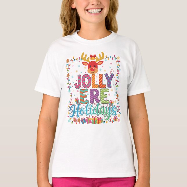 Camiseta "Rena de Natal & Luzes de Festa" (Frente)