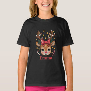 Camiseta Rena de Natal Personalizada para Menina Família Na