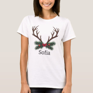 Camiseta rena de natal personalizou seu nome