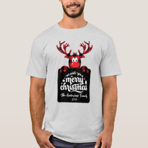 Camiseta Rena de Xadrez de Búfalo Família de Natal Personal