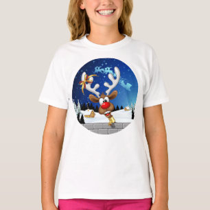 Camiseta Rena divertida espiando Meme de Natal