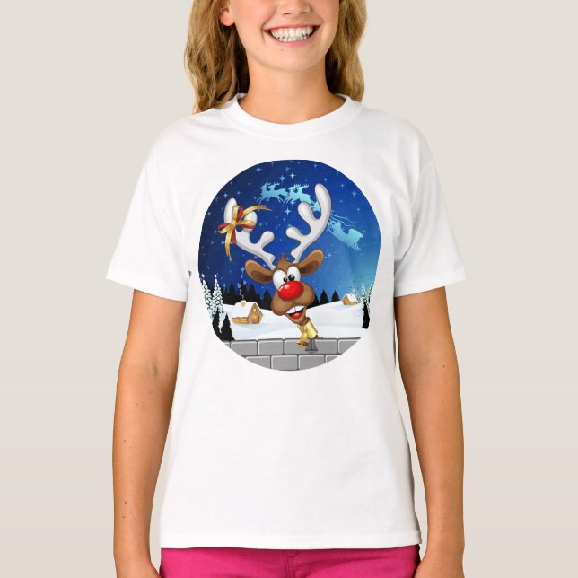 Camiseta Rena divertida espiando Meme de Natal (Frente)