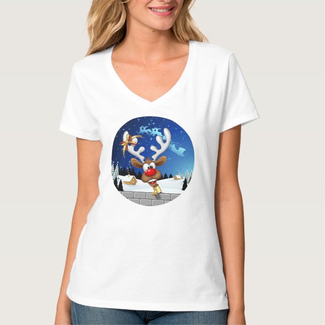 Camiseta Rena divertida espiando Meme de Natal (Frente)