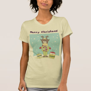 Camiseta Rena do Natal na neve com presentes