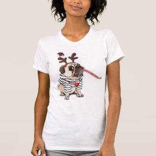 Camiseta Rena do Pug do Feliz Natal