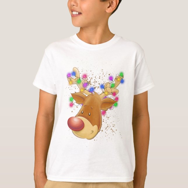 Camiseta Rena em luzes T-Shirt (Frente)