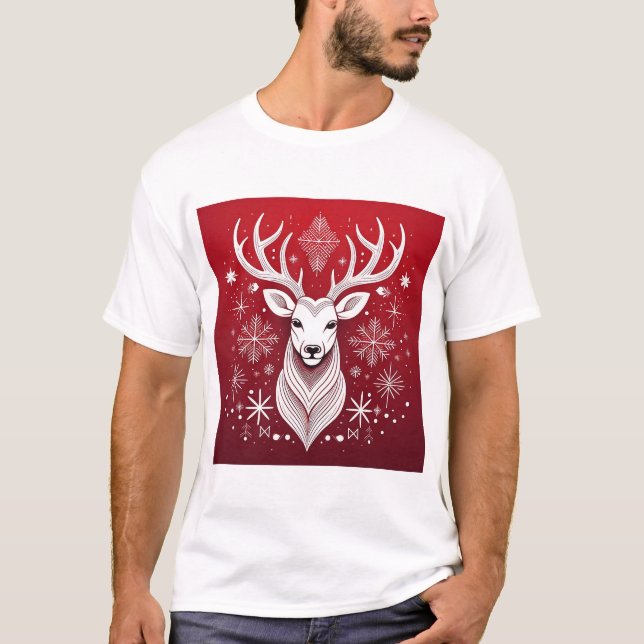 Camiseta Rena Geométrica de Natal Rena Nórdica (Frente)