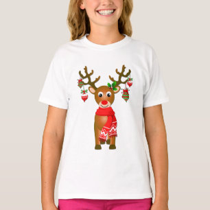 Camiseta Rena Gira Com Ornamentos