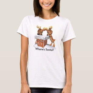 Camiseta Rena olhando para baixo pela chaminé para o Papai