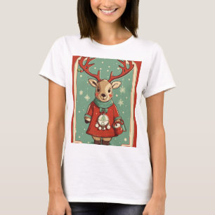 Camiseta renas bonitas segurando para o natal feliz
