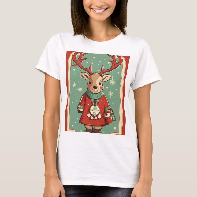 Camiseta renas bonitas segurando para o natal feliz (Frente)