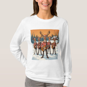 Camiseta “Renas Tocar Guitarra no Natal” traz um 