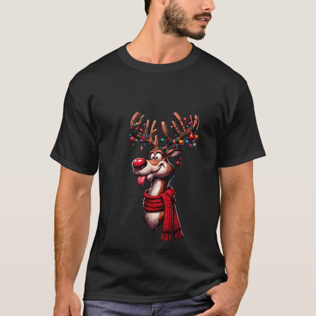 Camiseta Renas Vermelho Divertido com cachecol Pullo de Nat (Frente)