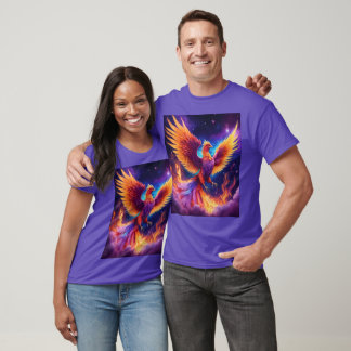 Camiseta Renascimento Étero: Rainbow Phoenix em Violet Flam