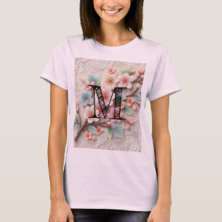 Camiseta Renda monograma floral rosa flor de cerejeira past