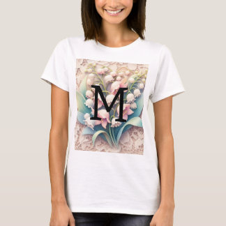 Camiseta Renda monograma lírios brancos das flores do vale