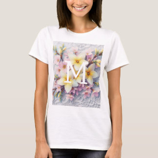 Camiseta Renda monograma rosa e amarelo flores da Primavera