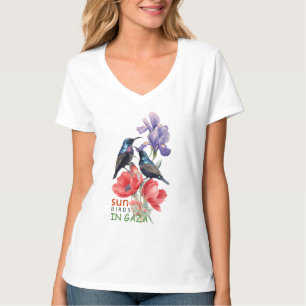 Camiseta Rendimento beija-flores palestinos em arte floral