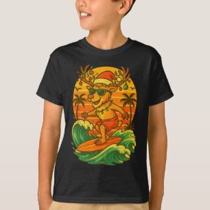 Camiseta Renegue Surfando Verão Praia Papai Noel Luzes Nata