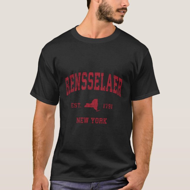 Camiseta Rensselaer New York Ny Sports Red Impressão (Frente)