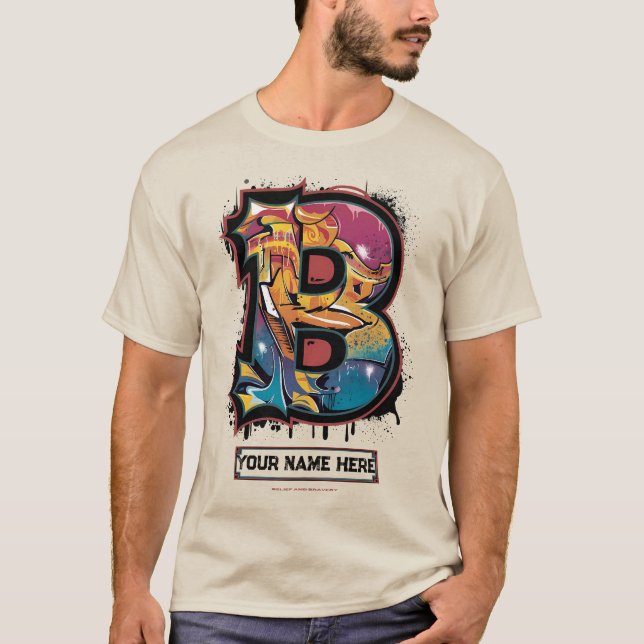 Camiseta Rep. Seu Nome: Carta de Grafite Personalizável "B" (Frente)