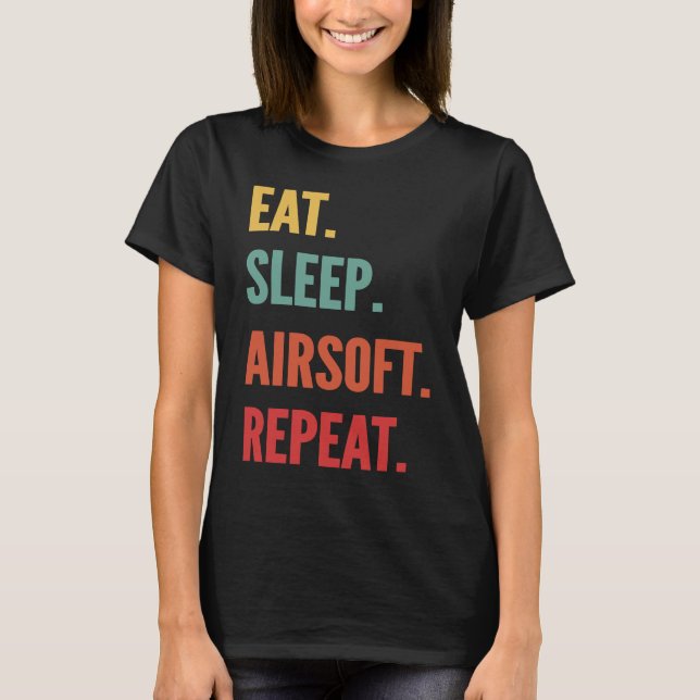 Camiseta Repetição da Airsoft Eat Sleep Airsoft (Frente)