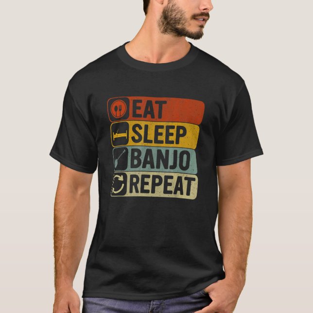 Camiseta Repetição de Banjo Retro 60s 70s Legal Banjo (Frente)