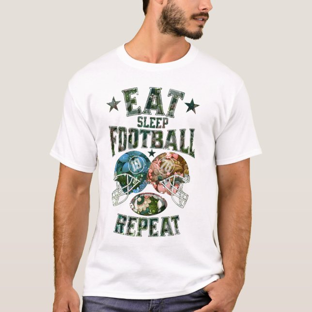 Camiseta Repetição de futebol do Eat Sleep (Frente)