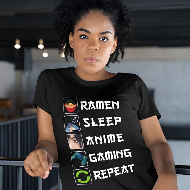 Camiseta Repetição de jogos de animação Ramen Sleep (Criador carregado)