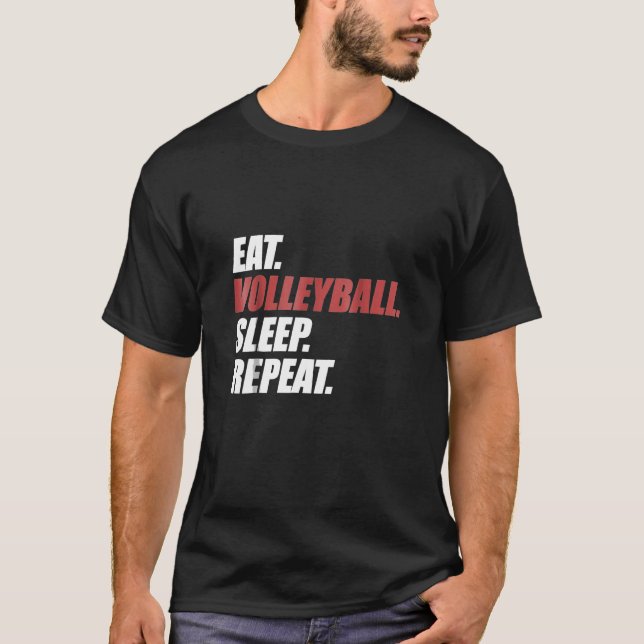 Camiseta Repetir 1 Repetição do Sono de Voleibol (Frente)